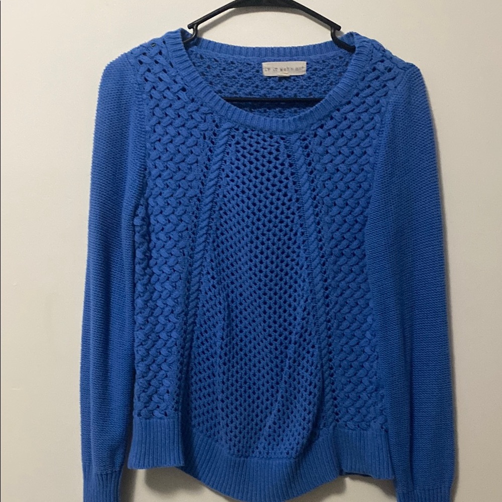 If It Were Me Blue Cable Knit Crew Neck Sweater